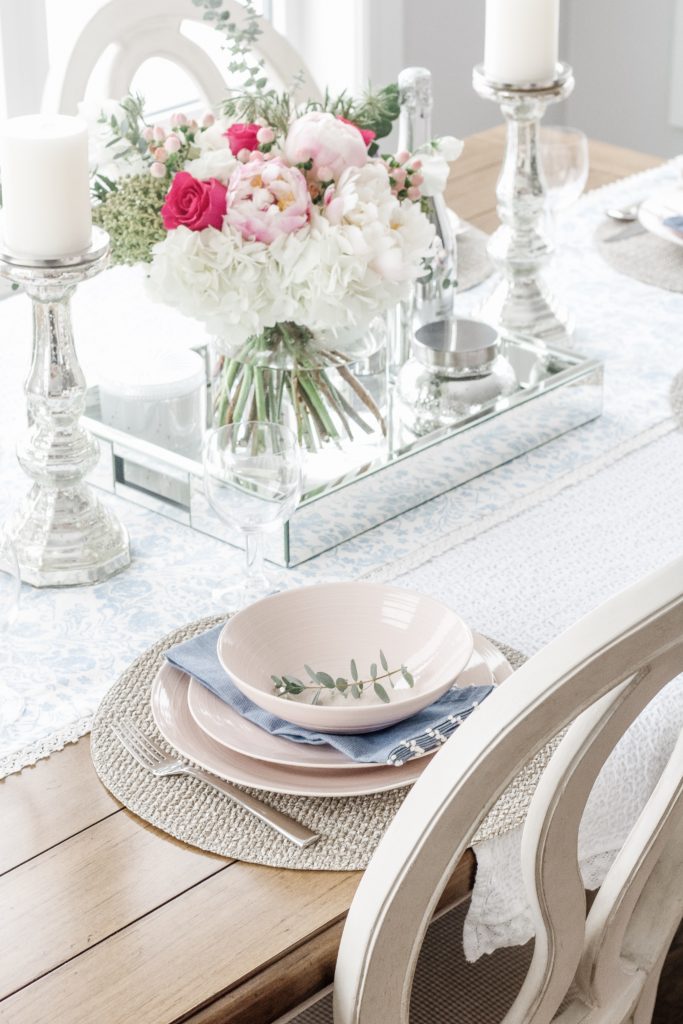 3 Easy Steps to Create a Blush Spring Table Setting with floral centerpiece - pink spring tablescape inspiration 
