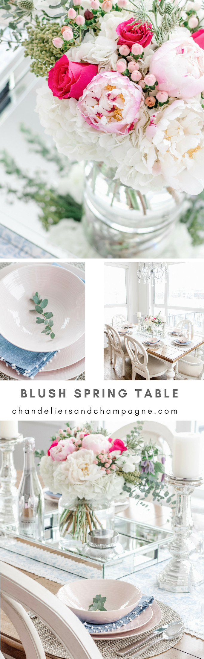 Blush spring table with pink stoneware and fresh flowers - pink spring tablescape inspiration 
