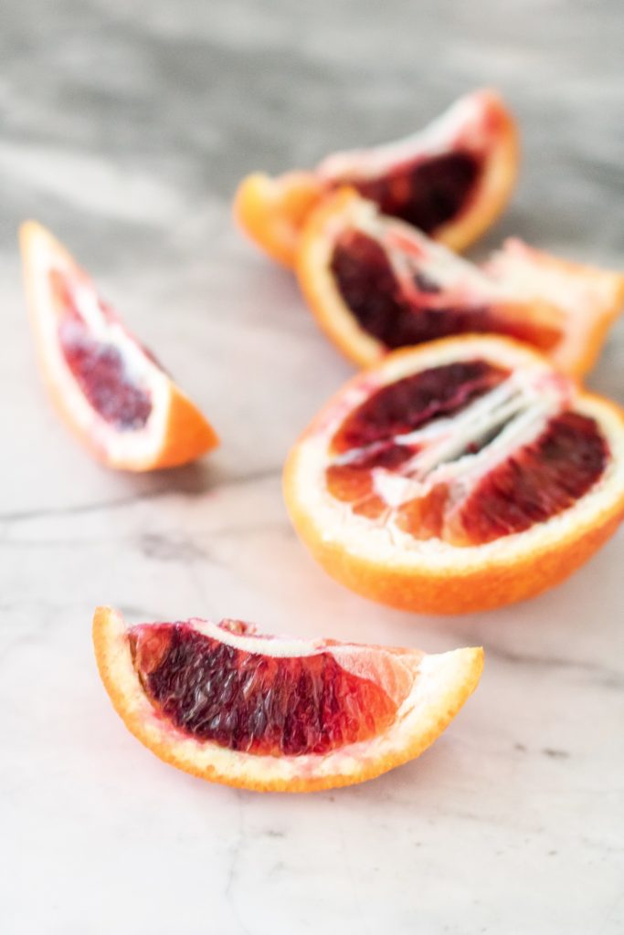 Sliced blood oranges are perfect for making my delicious summer sangria