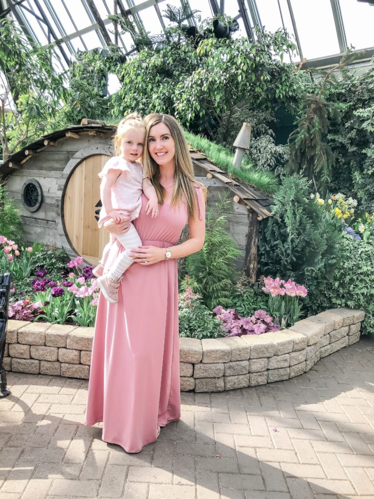 Mom, toddler and hobbit house - Mauve tie sleeve dress