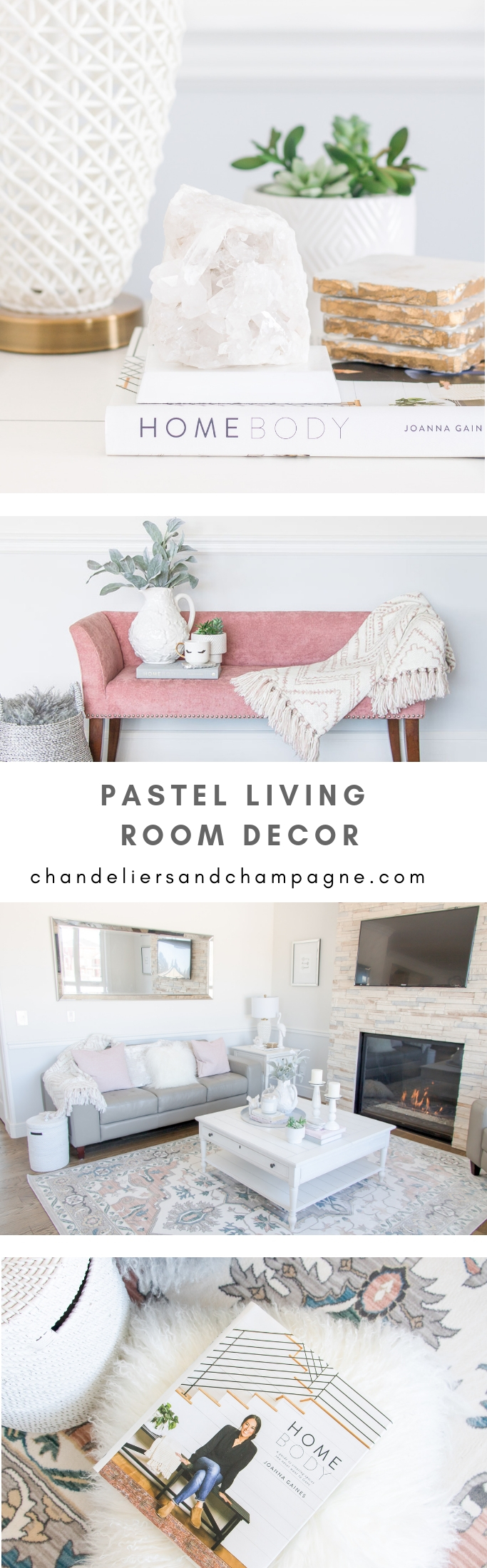 Pastel Living Room Decor for Spring - light and airy living room with blush pink and white decorative accents