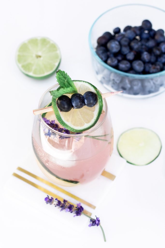 Prickly Pear Vodka Soda with Prickly Pear EquineOx Flavoured Vodka, blueberries, lime, mint, lavender and cucumber