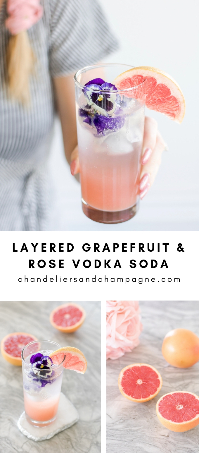 Layered Grapefruit and Rose Vodka Soda Cocktail Recipe