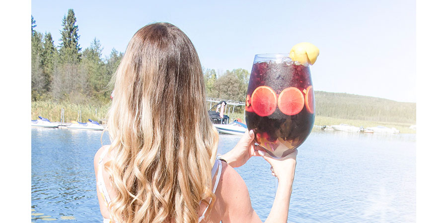 Giant Raspberry Wine Sangria in oversized wine glass