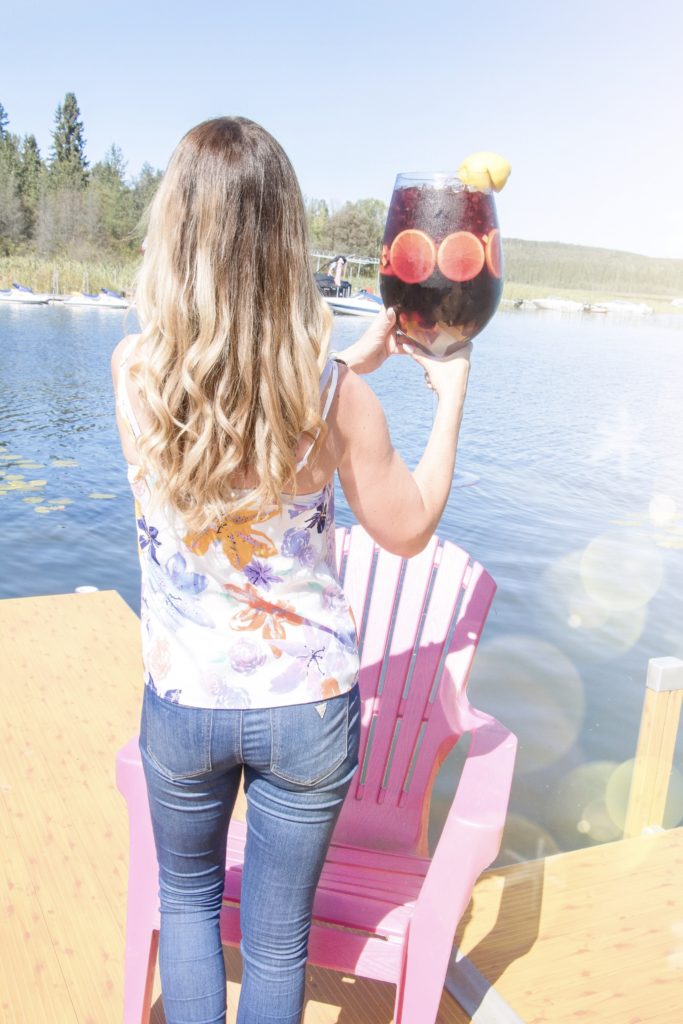 Giant Raspberry Sangria served in oversized, gigantic wine glass