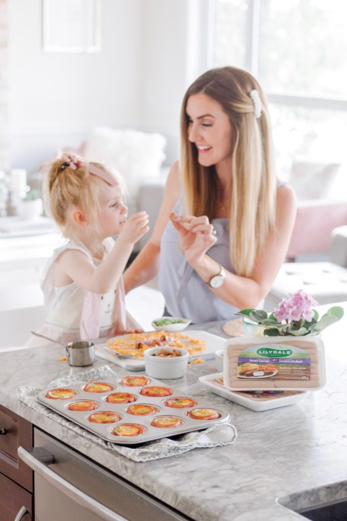 Blogger Holly Hunka and daughter preparing Lilydale make ahead breakfast options