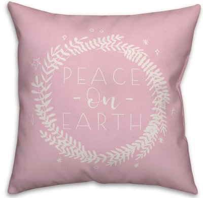 Pink Peace on Earth Christmas pillow