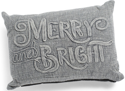 Merry and bright gray Christmas pillow