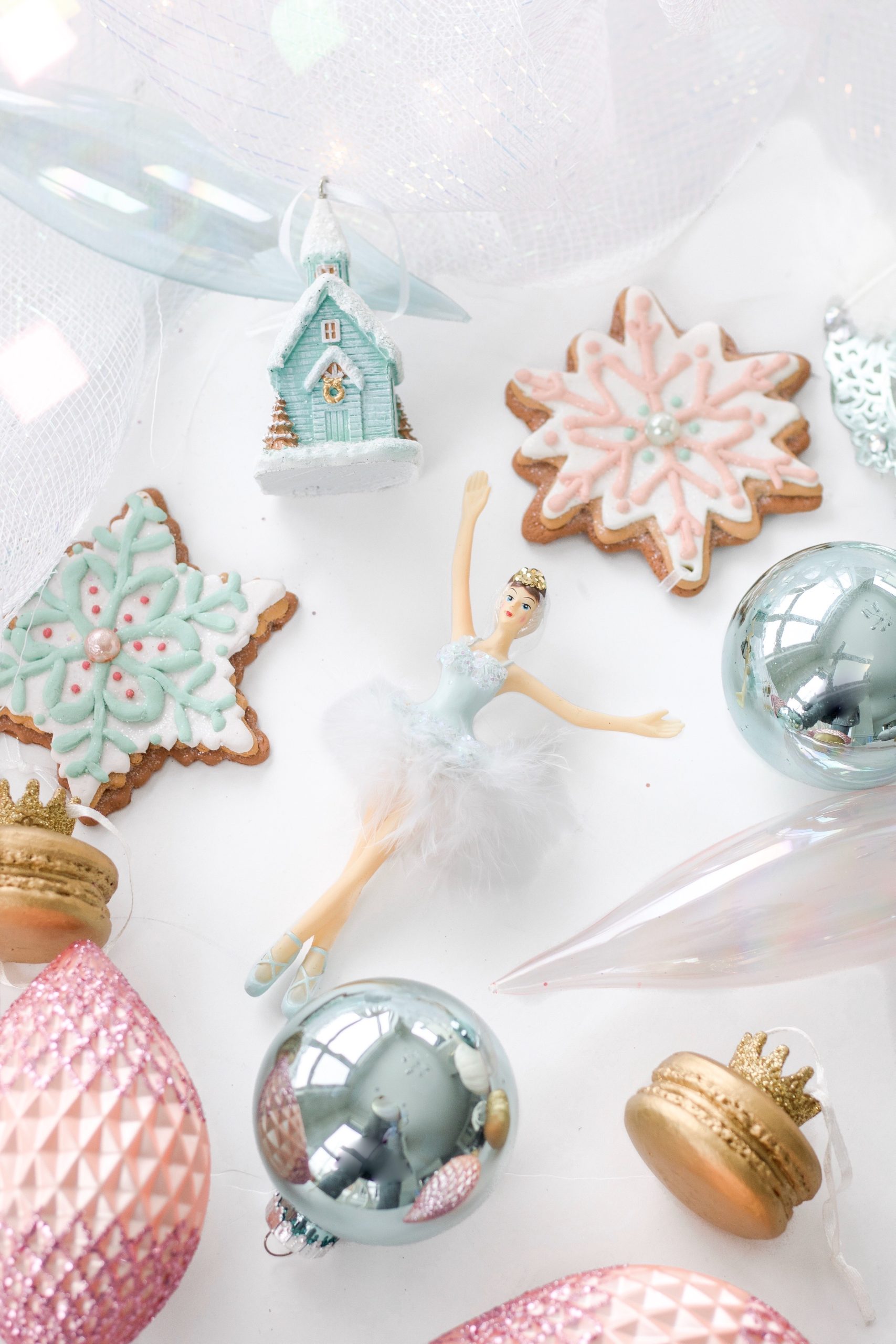 Storybook Pastel Blue Christmas Ornaments