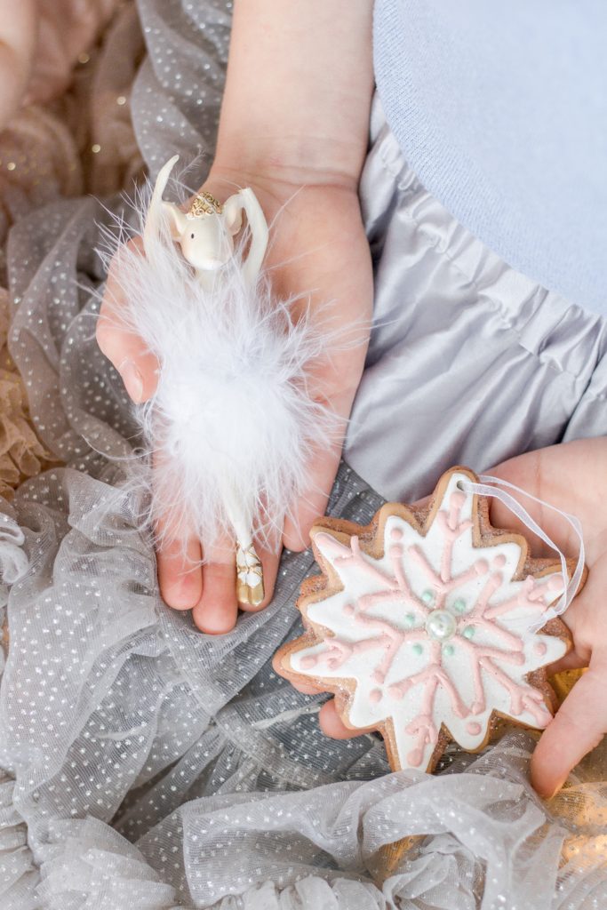 Fluffy mouse ballerina and sugar cookie Christmas ornament