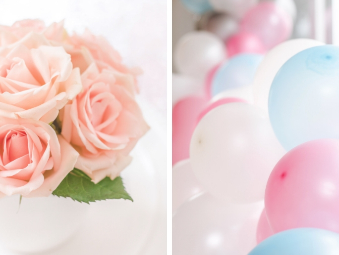 Pink roses and balloon arrangement
