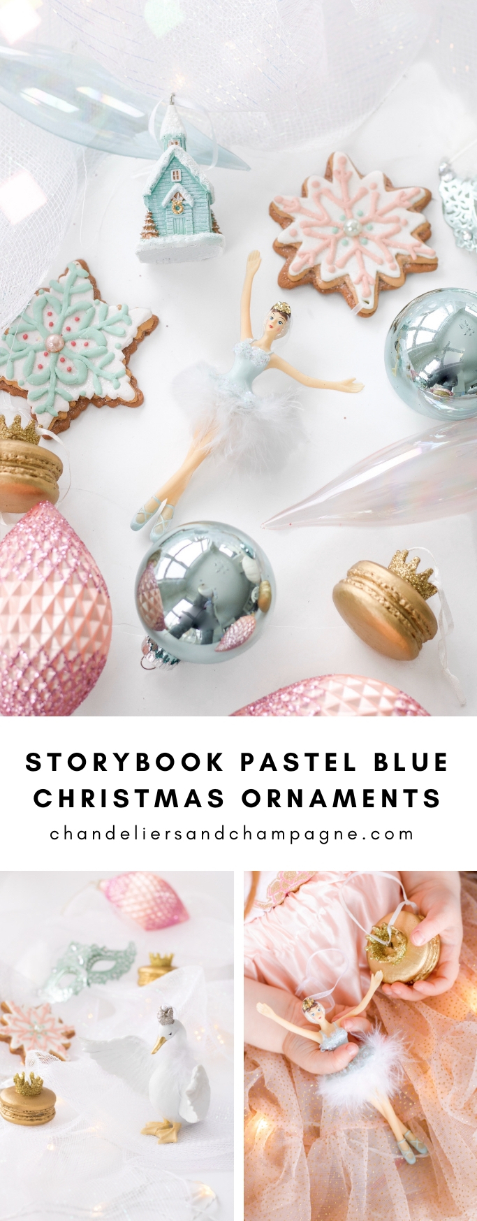 Storybook Pastel Blue Christmas Ornaments