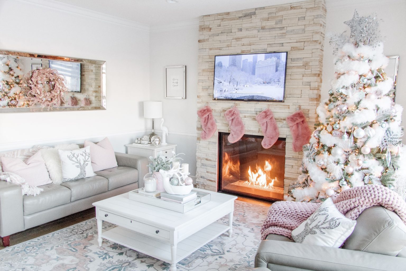 Candy-Coloured Blue and Pink Christmas Home Tour • Chandeliers and ...