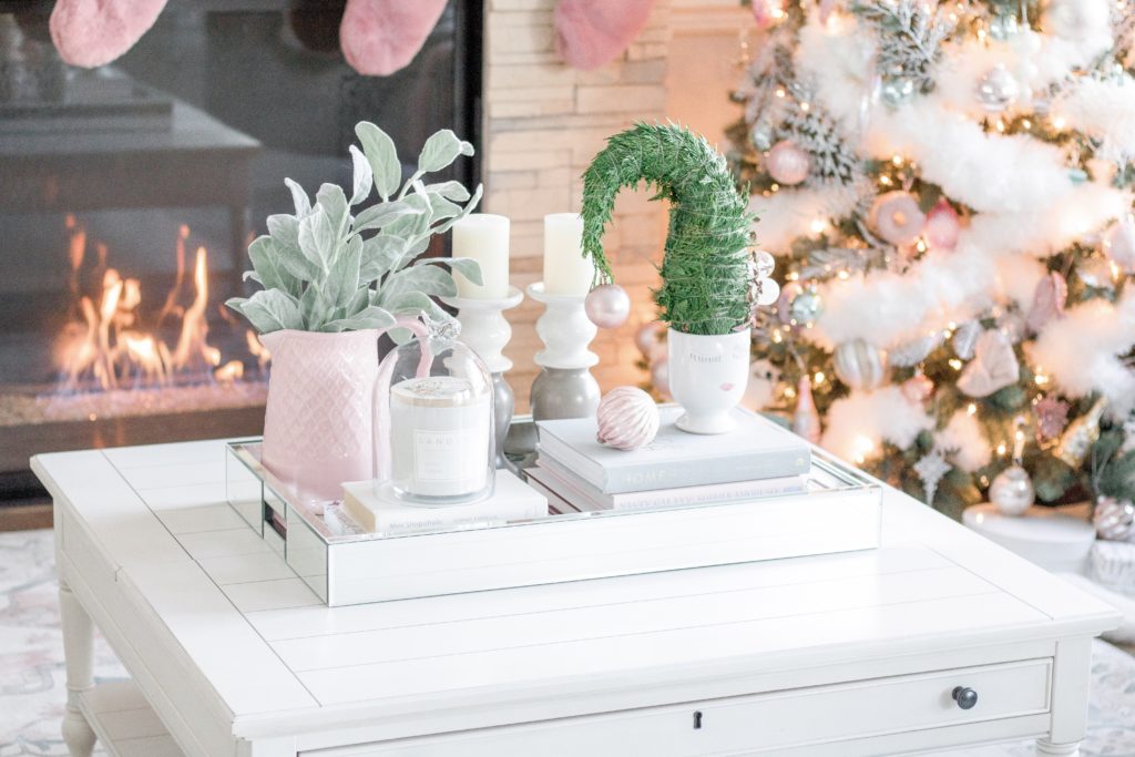 Pink Christmas coffee table decor