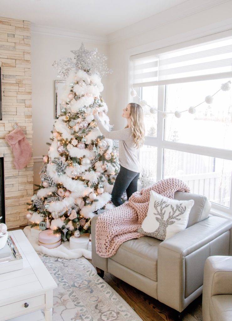 Fluffy blush pink Christmas tree