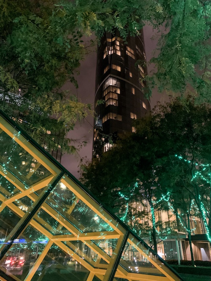 Outside Sheraton Vancouver Wall Centre at night