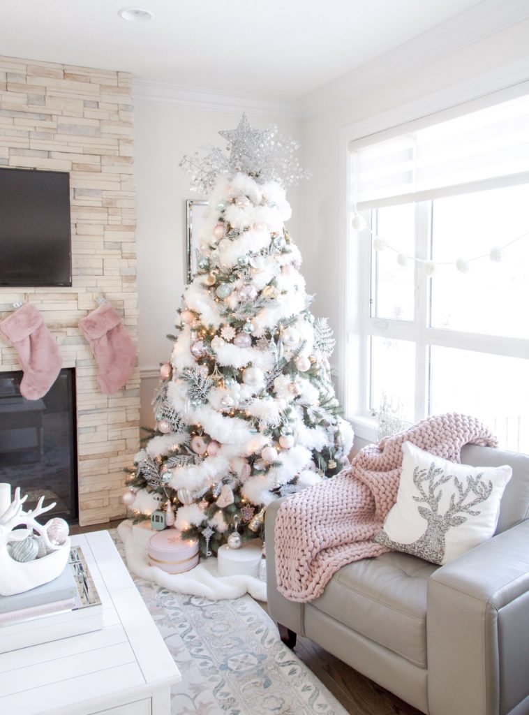 White and pastel pink Christmas tree