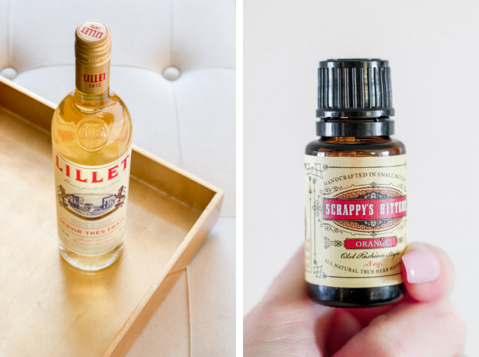 Lillet Blanc and Scrappy's Orange cocktail bitters for Redheaded French Blonde cocktail