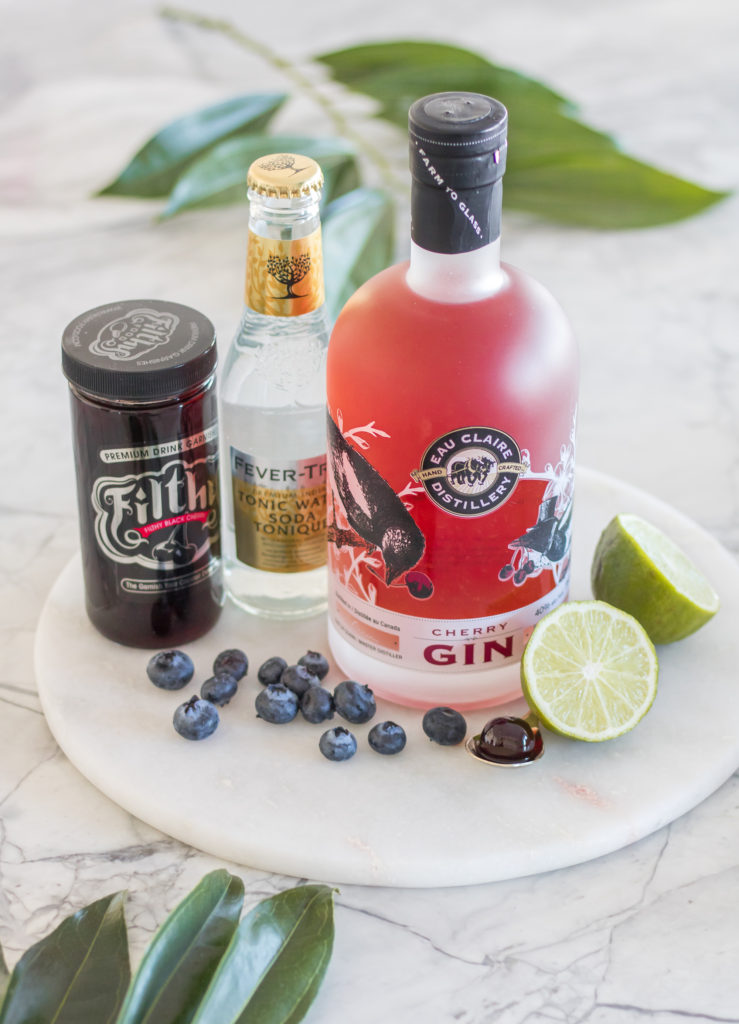 Ingredients for Eau Claire Distillery Cherry Gin and Tonic