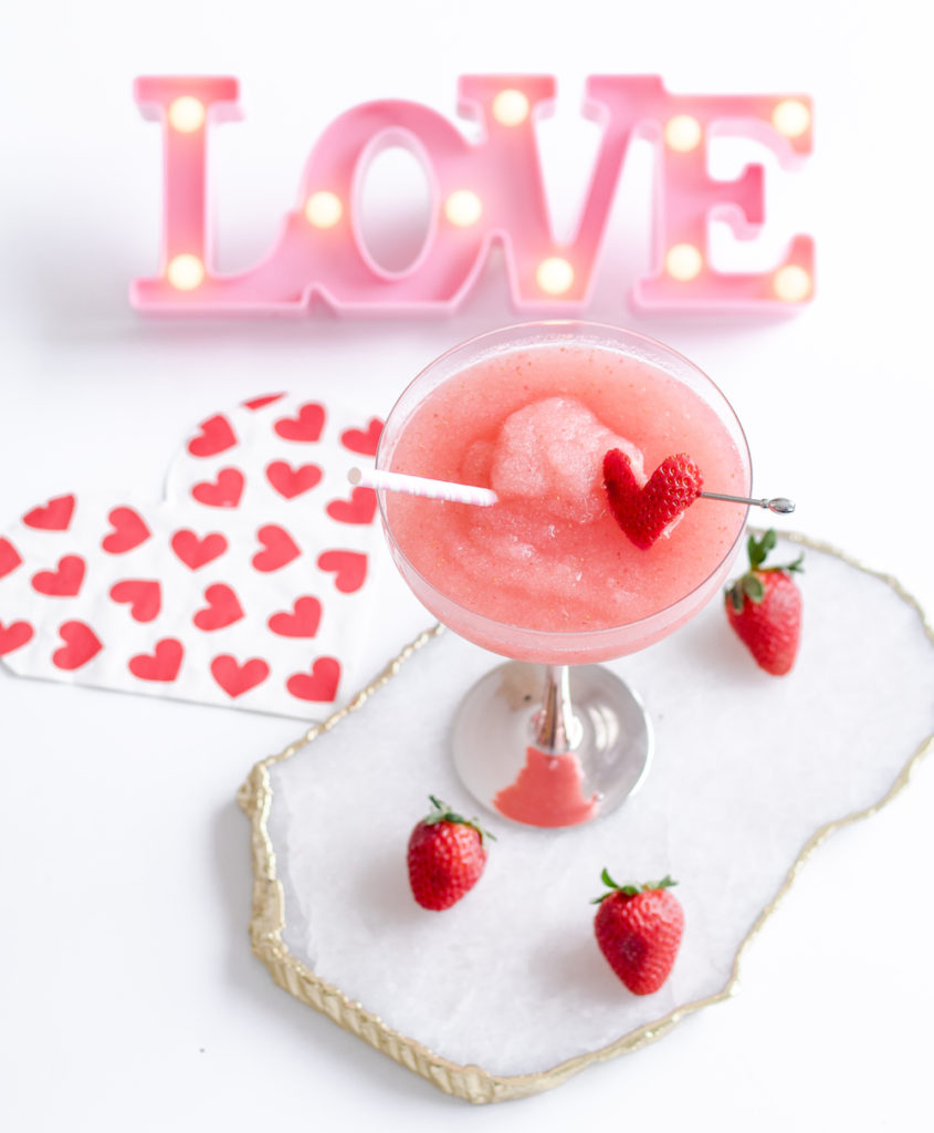 Strawberry Lemonade Frosé with pink love sign