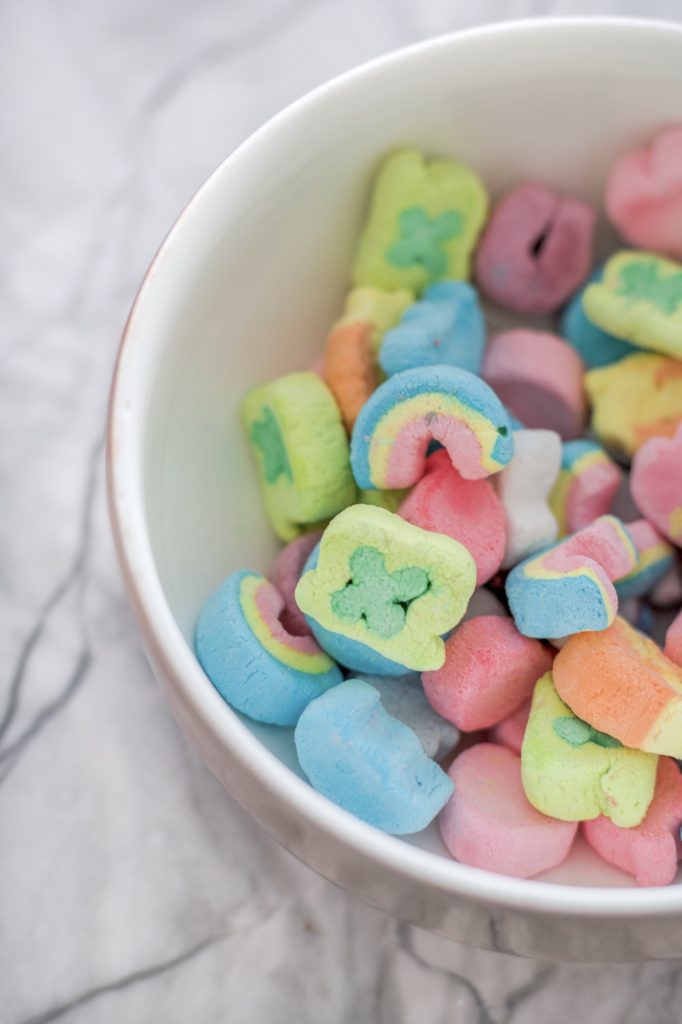 Bowl of Lucky Charms marshmallows