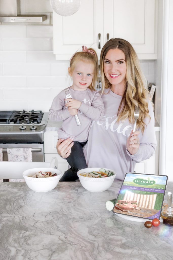 Blogger Holly Hunka and daughter Elle making Salad Club