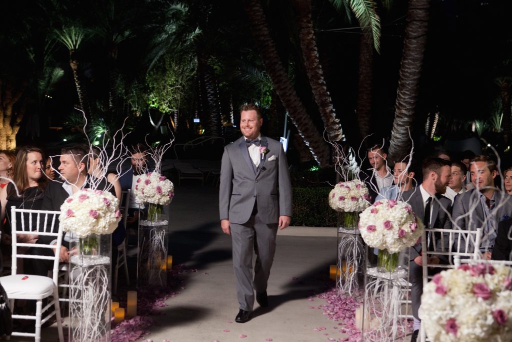 Groom at outdoor Las Vegas wedding ceremony