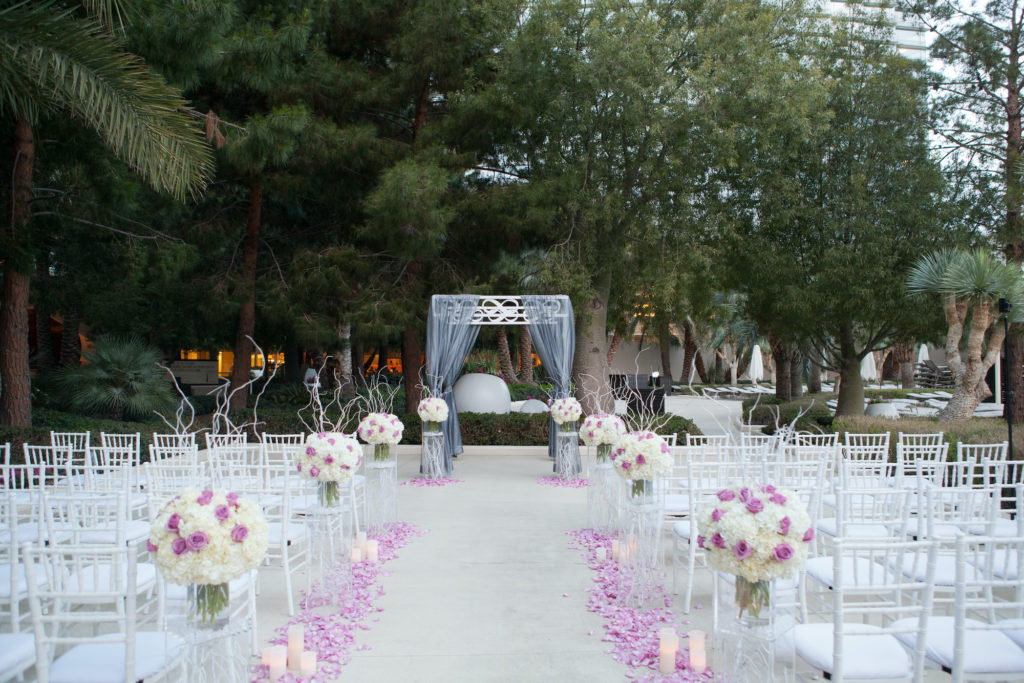 Full vew of Aria Las Vegas outdoor wedding