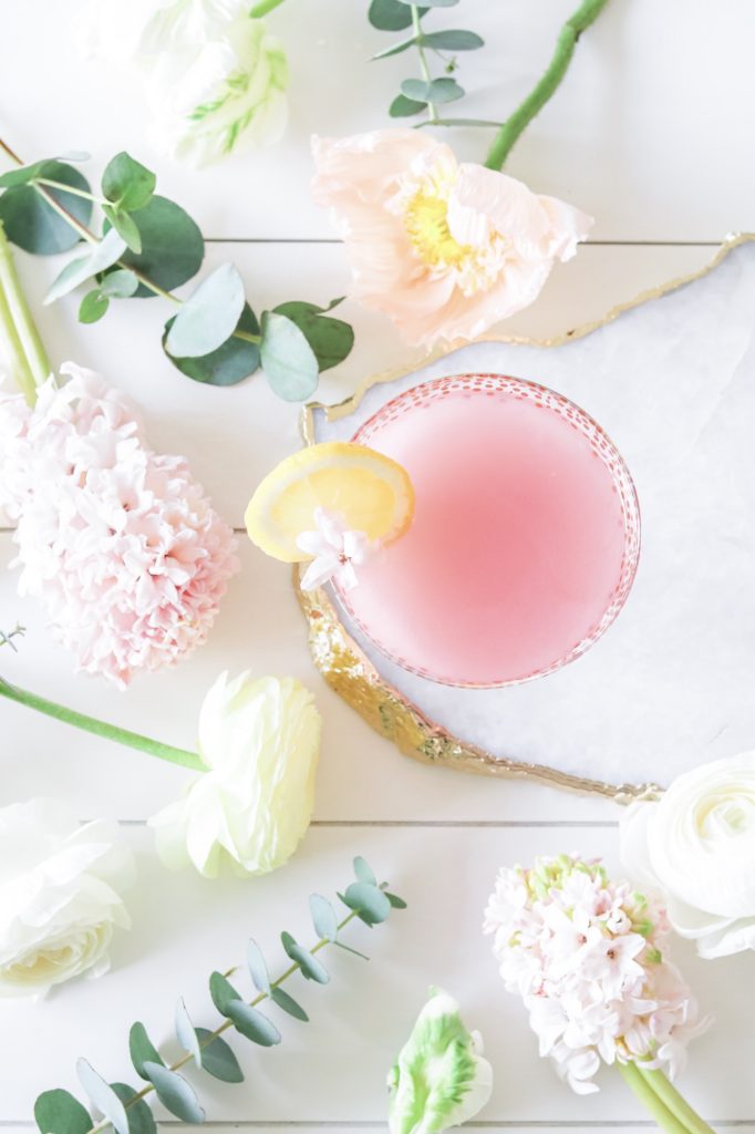 Pretty pink cocktail: Redheaded French Blonde with flowers