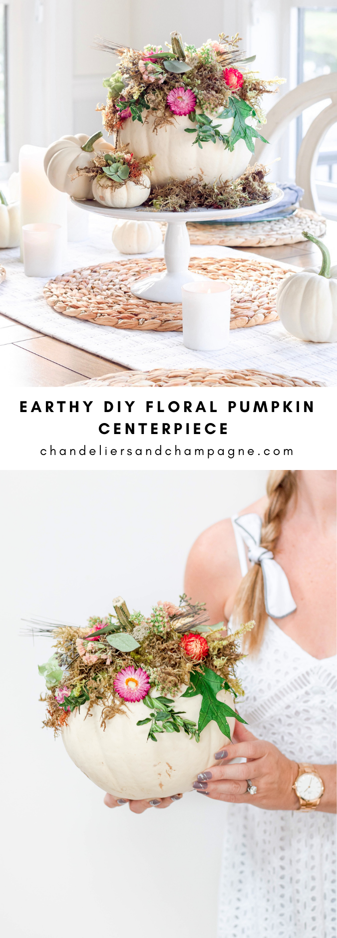 Earthy DIY pumpkin floral centerpiece