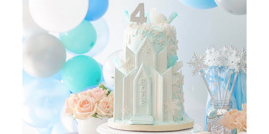 Frozen birthday party with ice castle cake