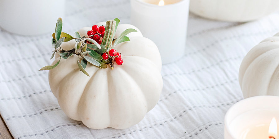 White pumpkin and berry fall tablescape