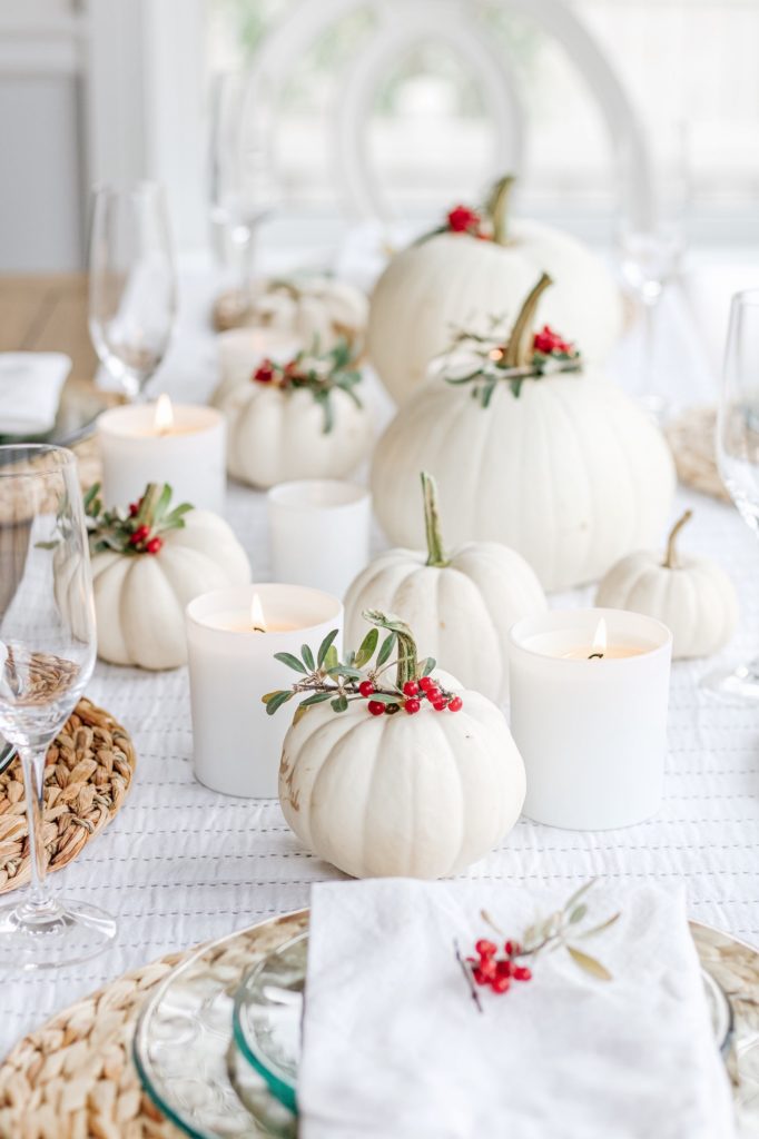 Gorgeous white pumpkin and fall berry tablescape