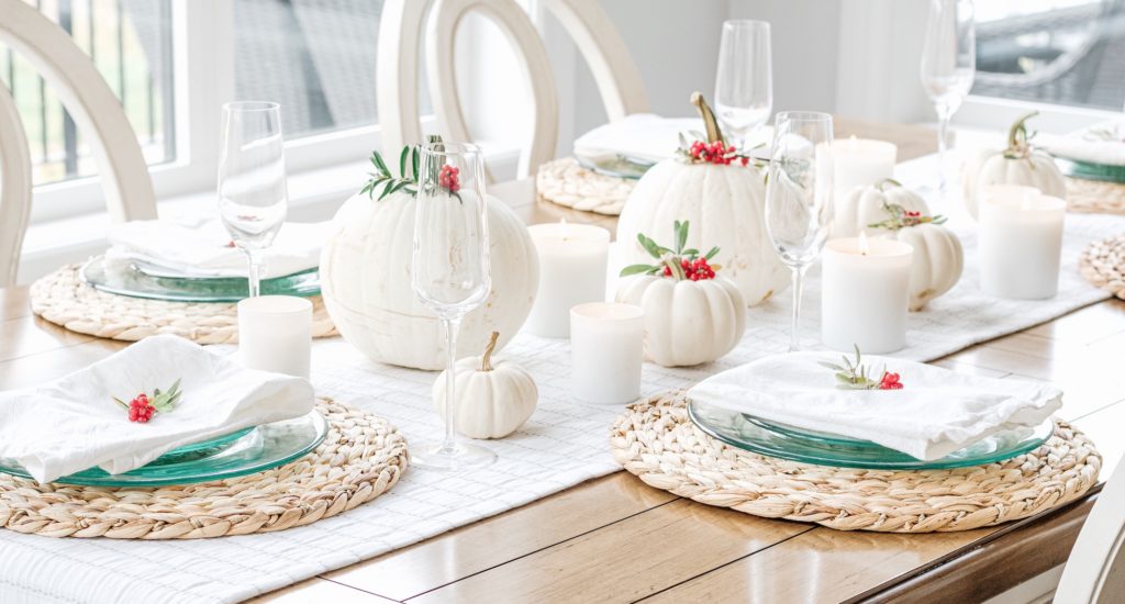 White pumpkin and berry tablescape
