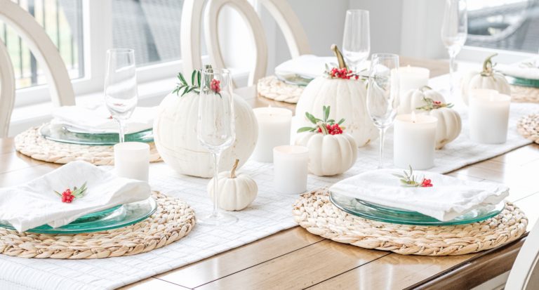 A White Pumpkin and Berry Fall Tablescape - Chandeliers and Champagne
