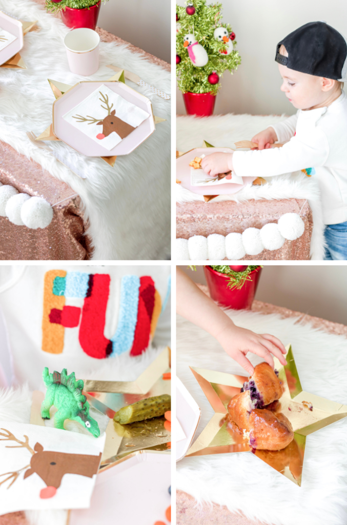 Rose gold and blush pink Kids' Christmas party table
