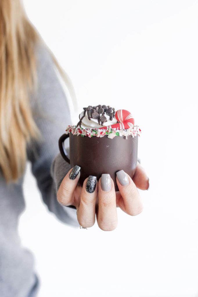 Hot Chocolate bomb with sparkly nails