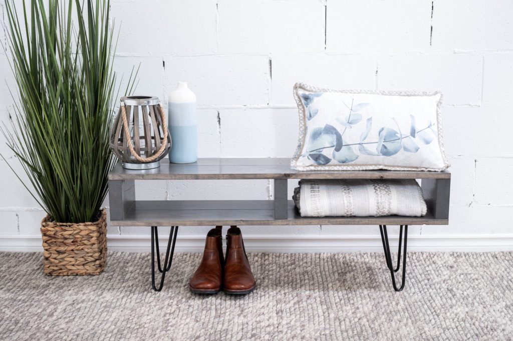 Modern front entryway bench to sit and remove shoes