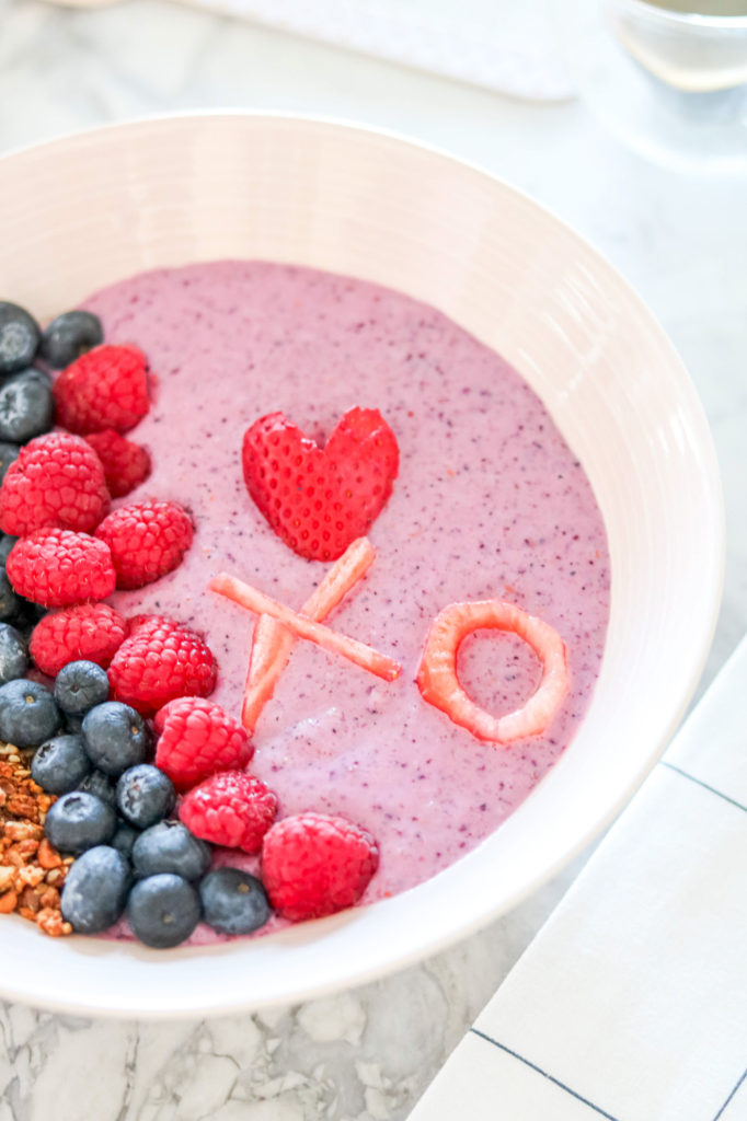 Closeup of delicious Valentines Day smoothie bowl