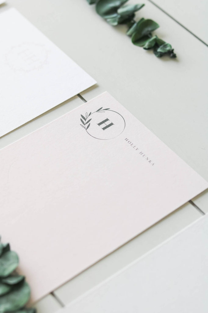 Closeup of monogram stationery