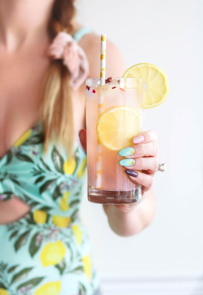 Lemon Nails with gin and rose lemonade cocktail