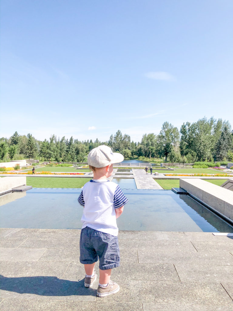 Toddler enjoying views at the University of Alberta Botanic Garden