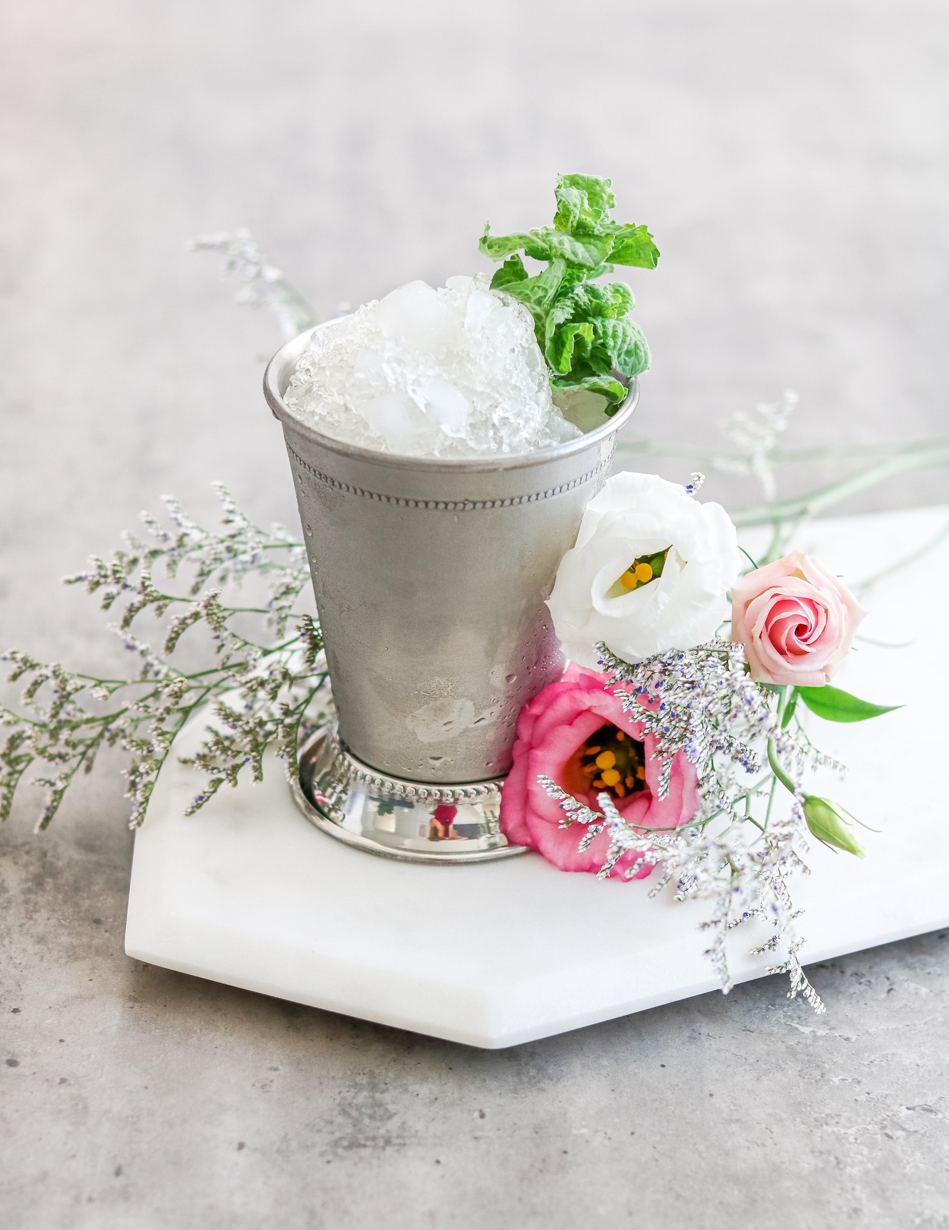 Mint Julep with mint and flowers