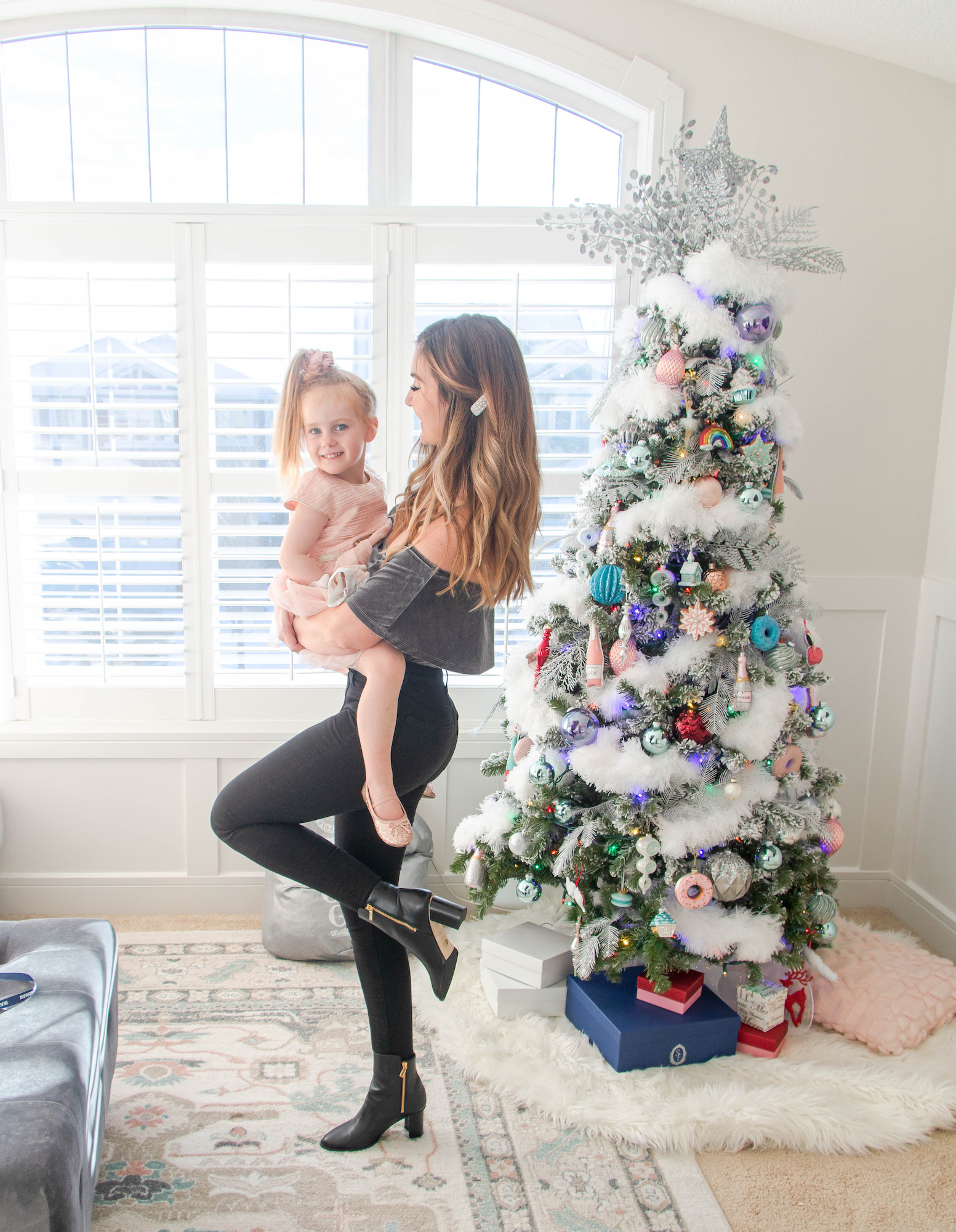 Rainbow Christmas tree with daughter Holly Hunka and Elle Hunka