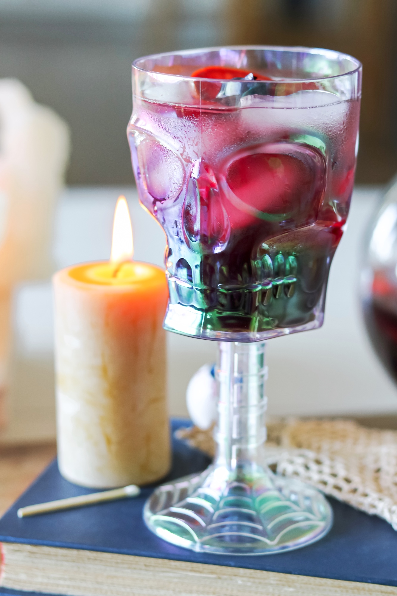 Closeup of scary Halloween cocktail: red sangria