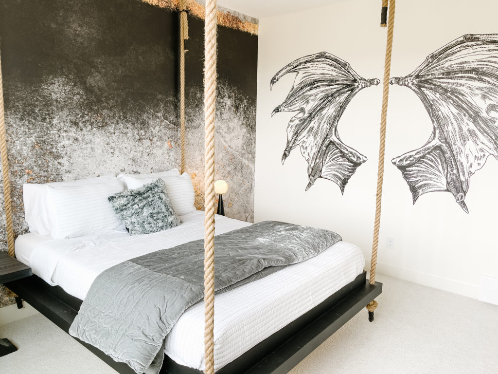 Boys dragon bedroom with dragon wing art