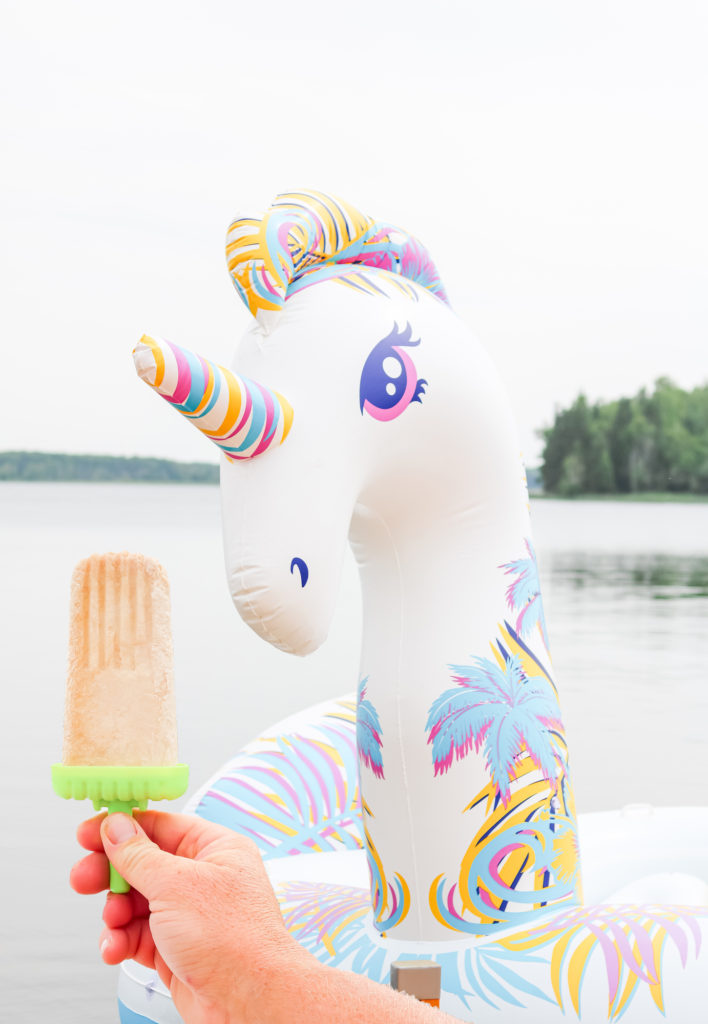 Salted Caramel Boozy Popsicles and giant unicorn pool float