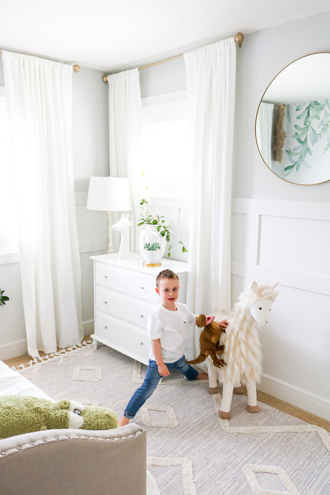 Restful Gray and White Boys’ Bedroom • Chandeliers and Champagne