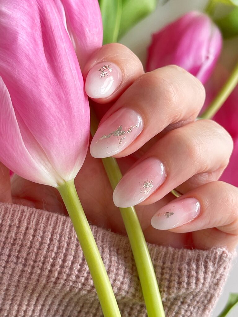 Gold Foil Ombre Nails - soft pink neutral nails