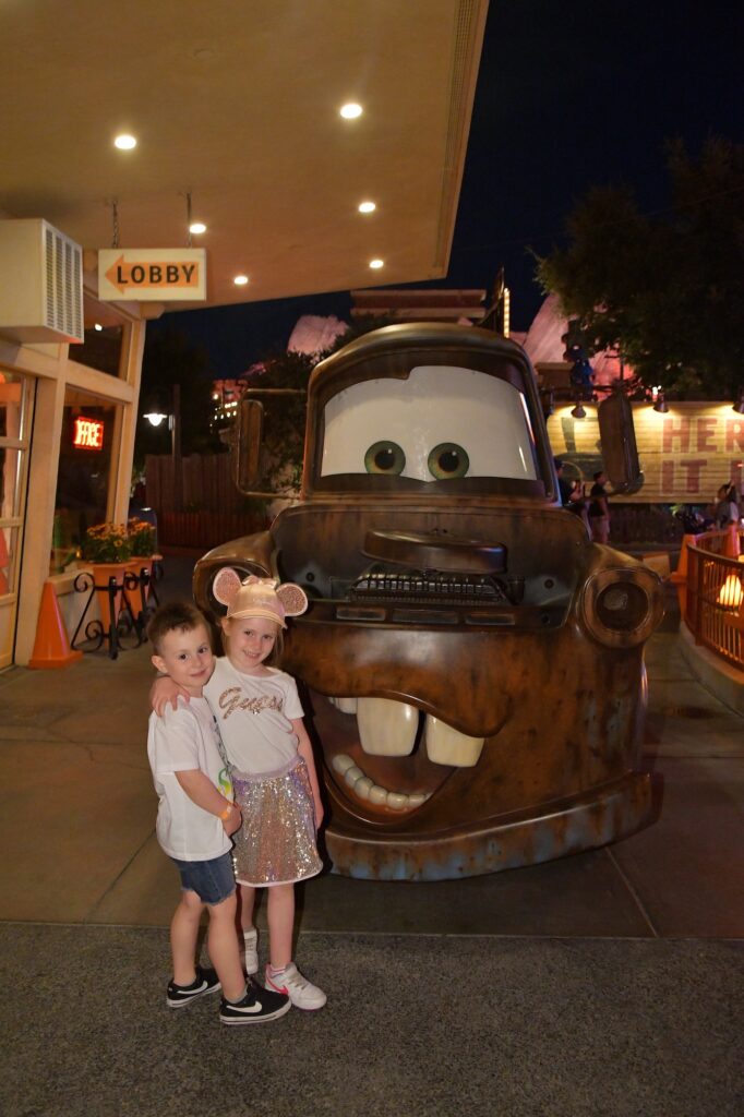 Enjoying the evening in Carsland at California Adventure and Disneyland